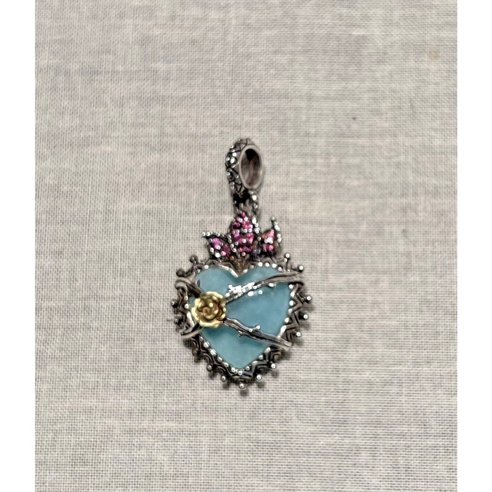 Barbara Bixby Flaming Heart Amazonite/SS/18K Charm/Pendant RARE